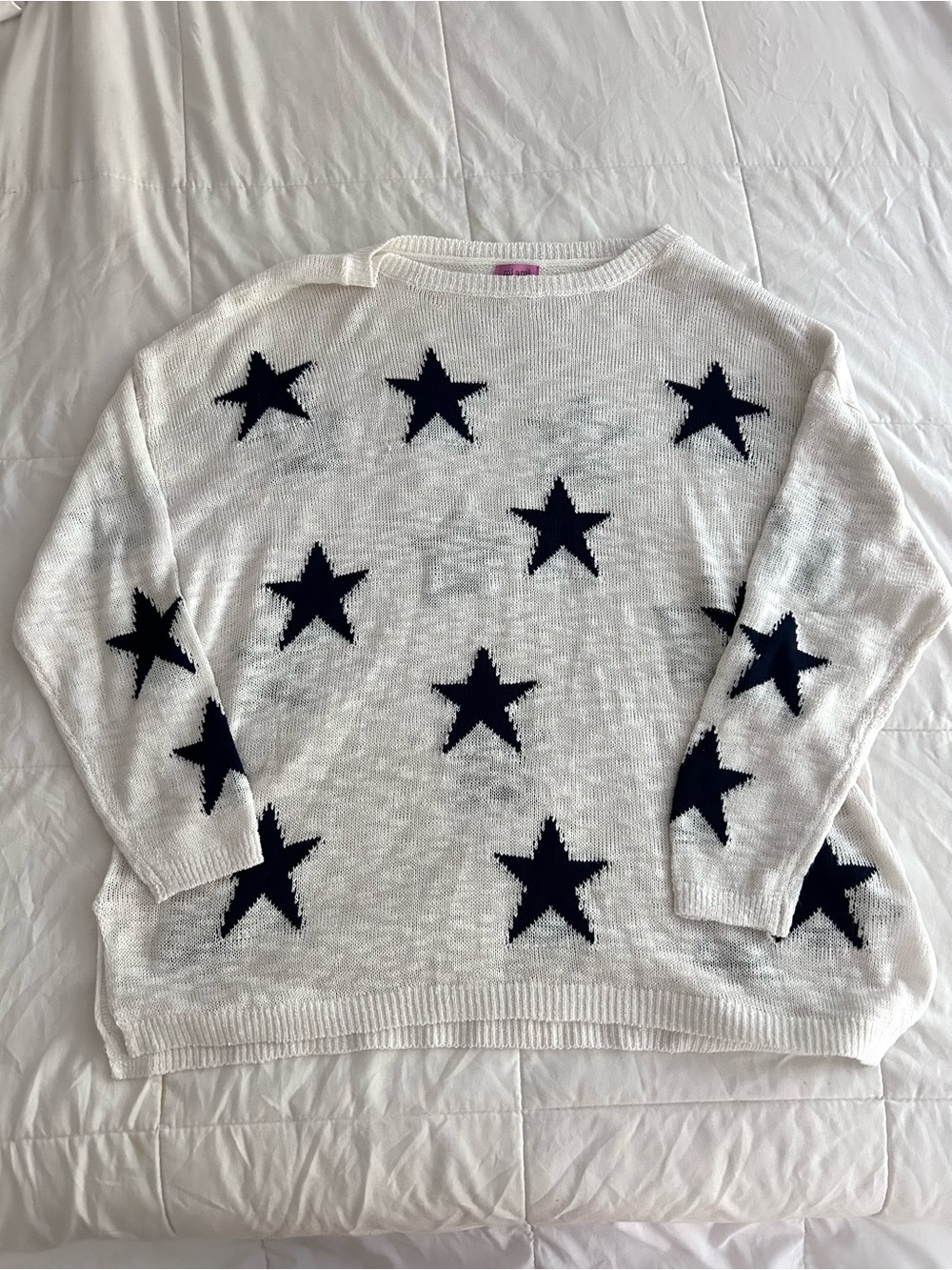 Mi Ami by Francesca White Sweater with Navy Stars, Size Medium